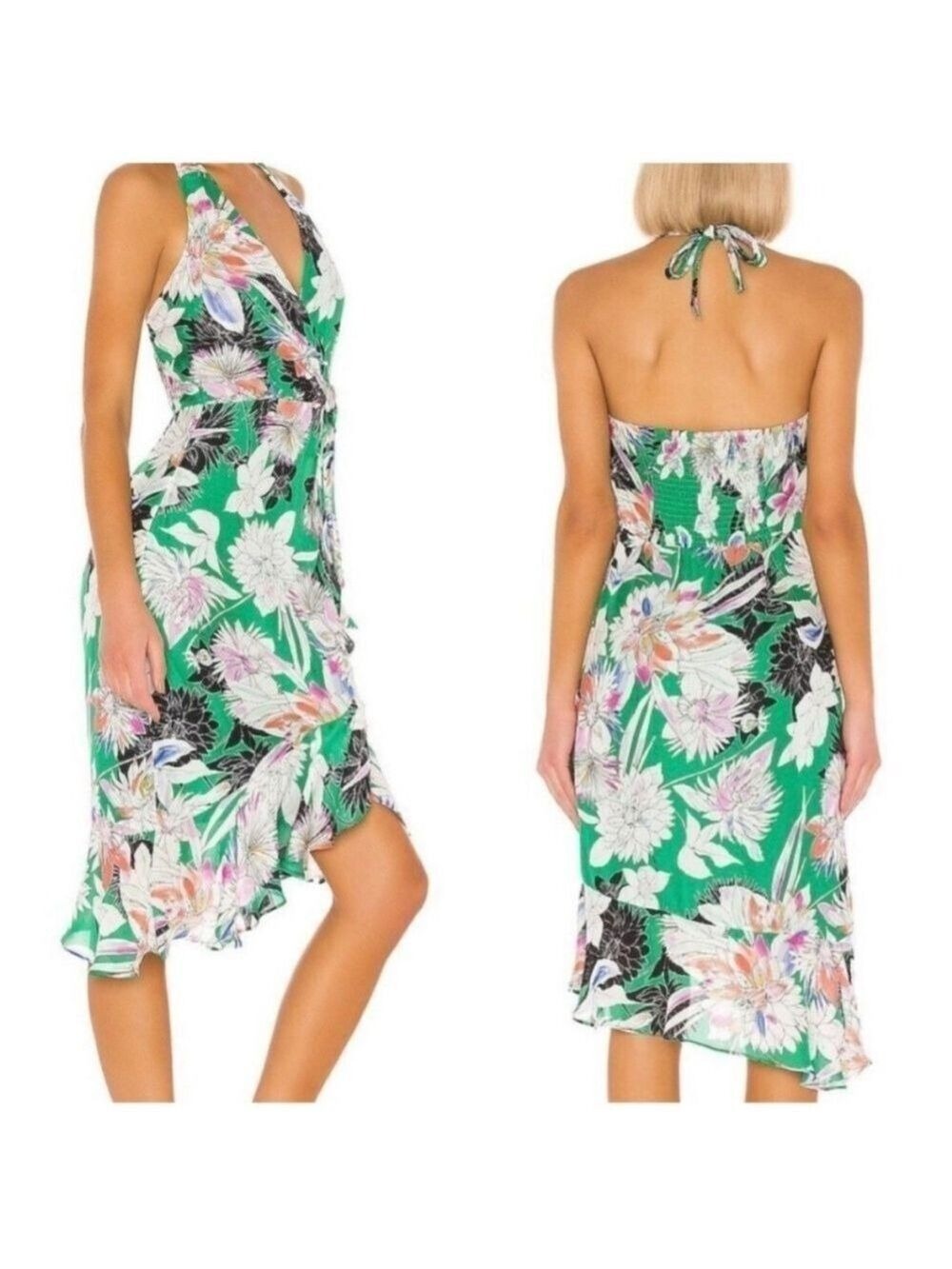 Parker Womens Addie Green
Silk Blend Floral Midi Halter
Dress SZ 8